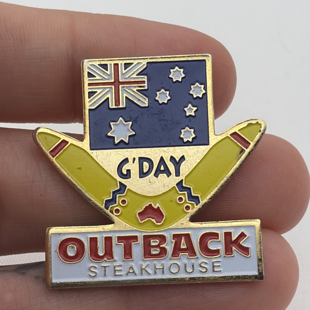 Outback Steakhouse G’Day Boomerang Australian Flag Lapel Hat Pin